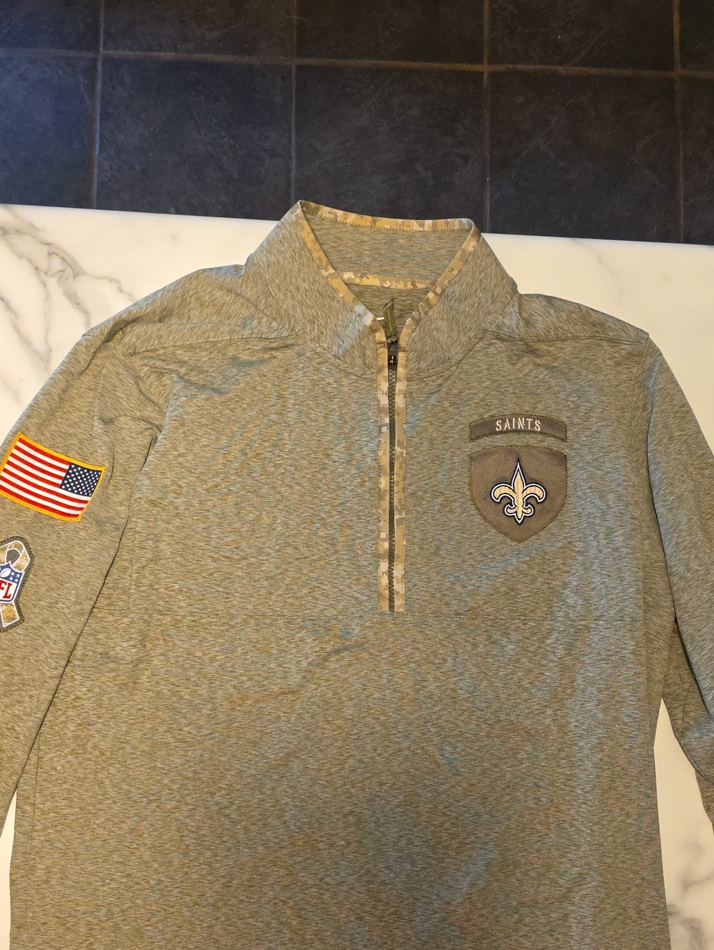 NFL Men's Heather Olive Green Quarter-Zip Pullover, Saints  Salute to Service